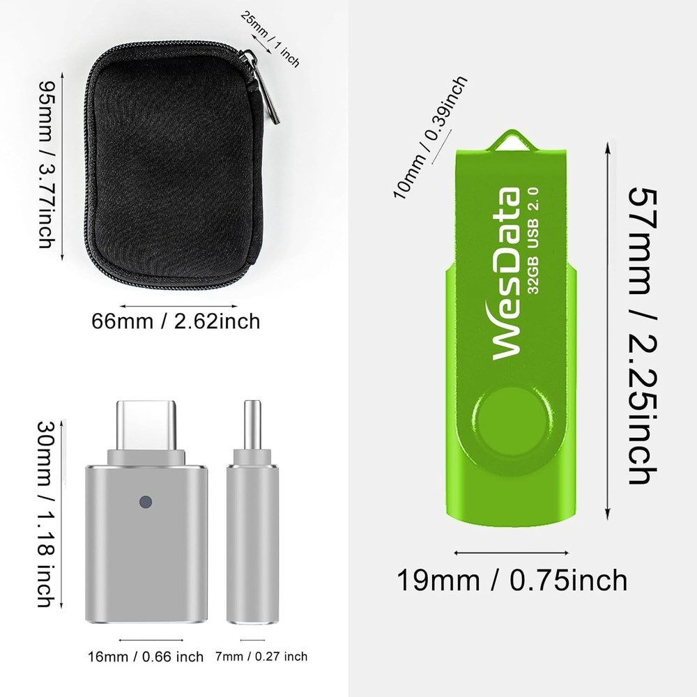 5 Pack 64GB USB Flash Drives & 2 USB C Adapters - Elegant Data Storage Solution