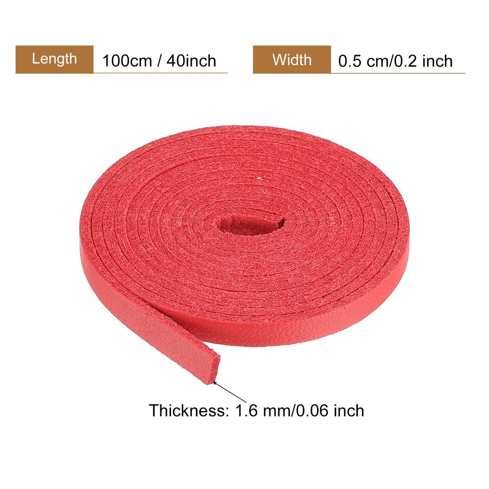 Faux Leather Straps Strip Leather String 0.5cm/0.2" Width, Red,2pcs