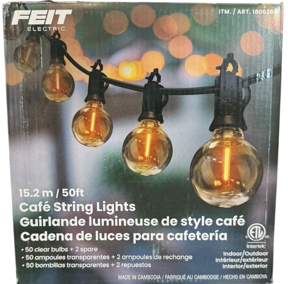Feit Electric 50' LED Cafe String Light. New In Box!