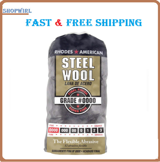 Steel Wool 0000 12 pad Fine Grade Rhodes, American Final Finish Super Fine