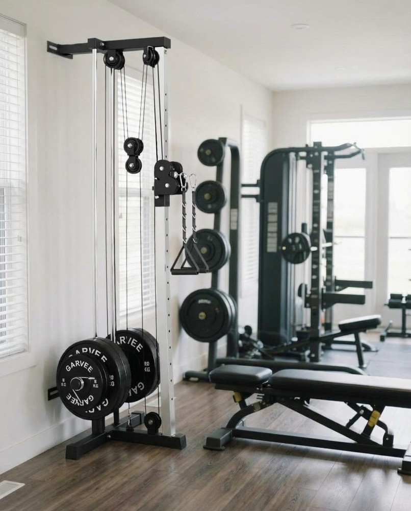 Wall Mount Cable Station LAT Pulldown Machine w/19 Positions Dual Pulley System