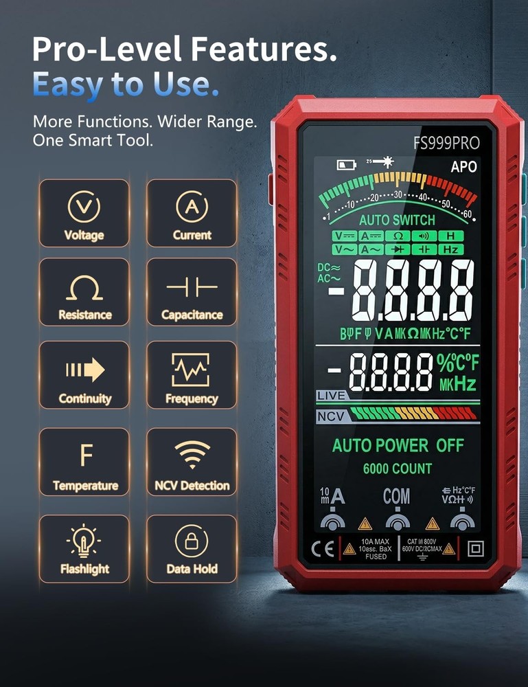 Digital Multimeter, Auto-Ranging Smart Electrical Tester, 6000 Counts TRMS, U...
