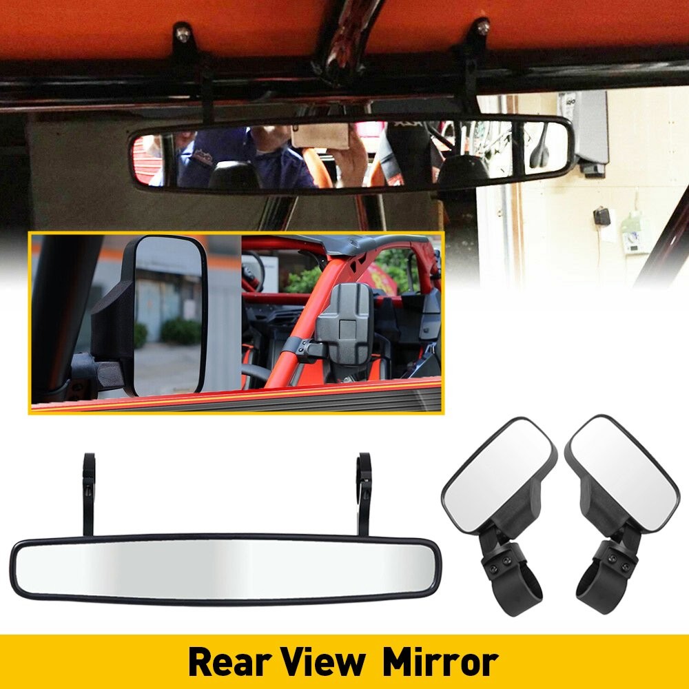 Universal UTV View Rear Mirror Side Center + Mirror Set Adjustable 1.75"-2"