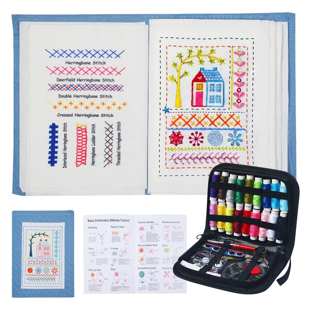 Embroidery Stitch Book Kit Large Size Full Sewing Tools Tutorial Beginners Gift