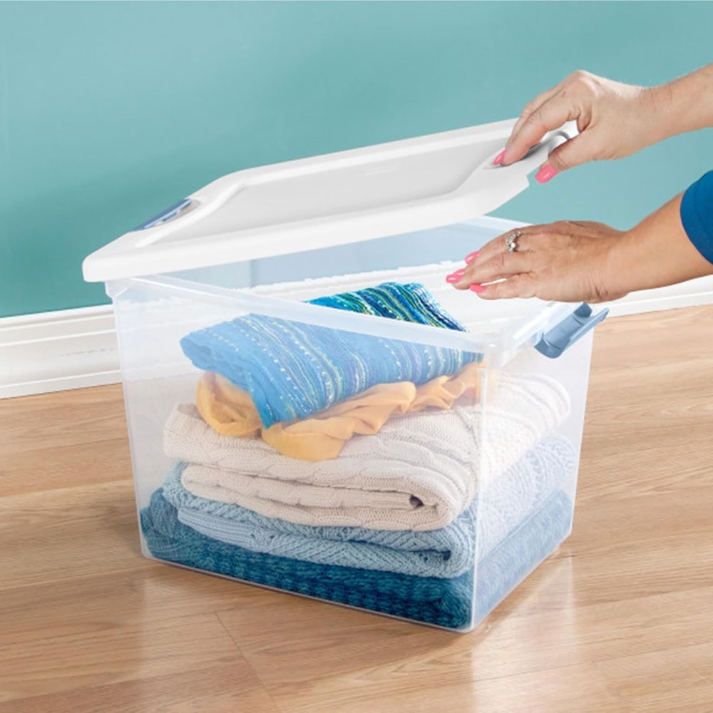 6-Pack Latching Box Under Bed Storage Bins W/ Lids Clear Plastic 25 Quart
