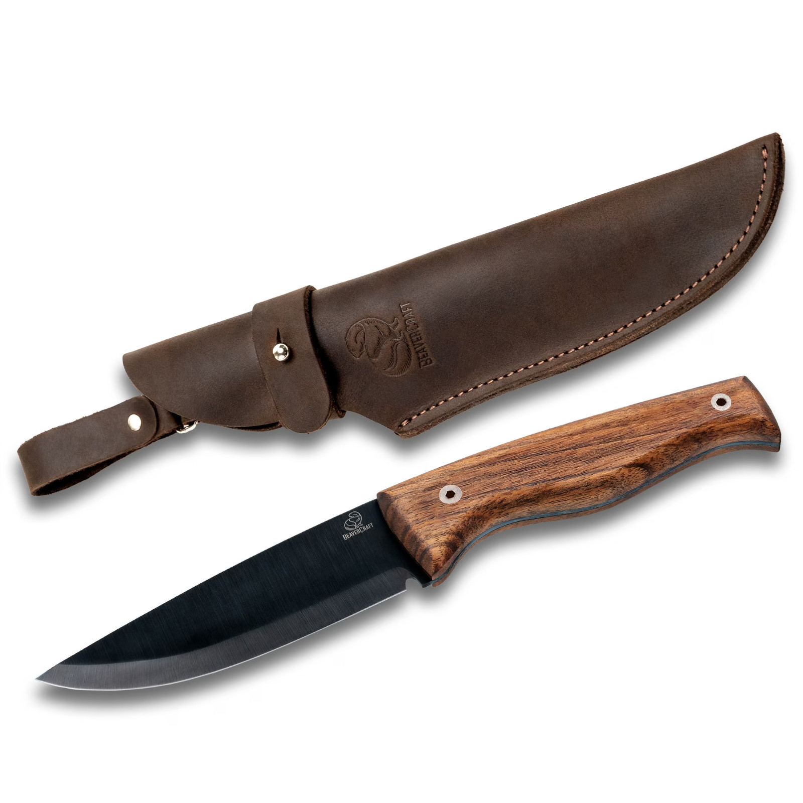 Carbon Steel Fixed-Blade Bushcraft Knife with Leather Sheath BeaverCraft BSH3