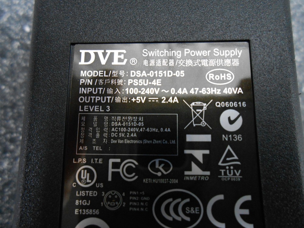 DVE MODEL: DSA-0151D-05 PN# PSU-4E SWITCHING POWER SUPPLY