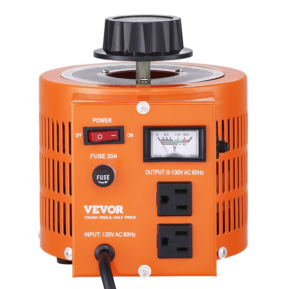 VEVOR 2000VA Variable Voltage Transformer 15.3A 0-130V AC Voltage Regulator