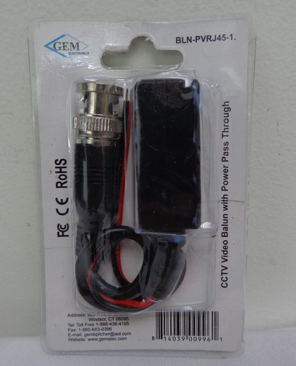 Gem Electronics BLNPVRJ451 CCTV Balun BNC Plug With Power Lds to RJ45