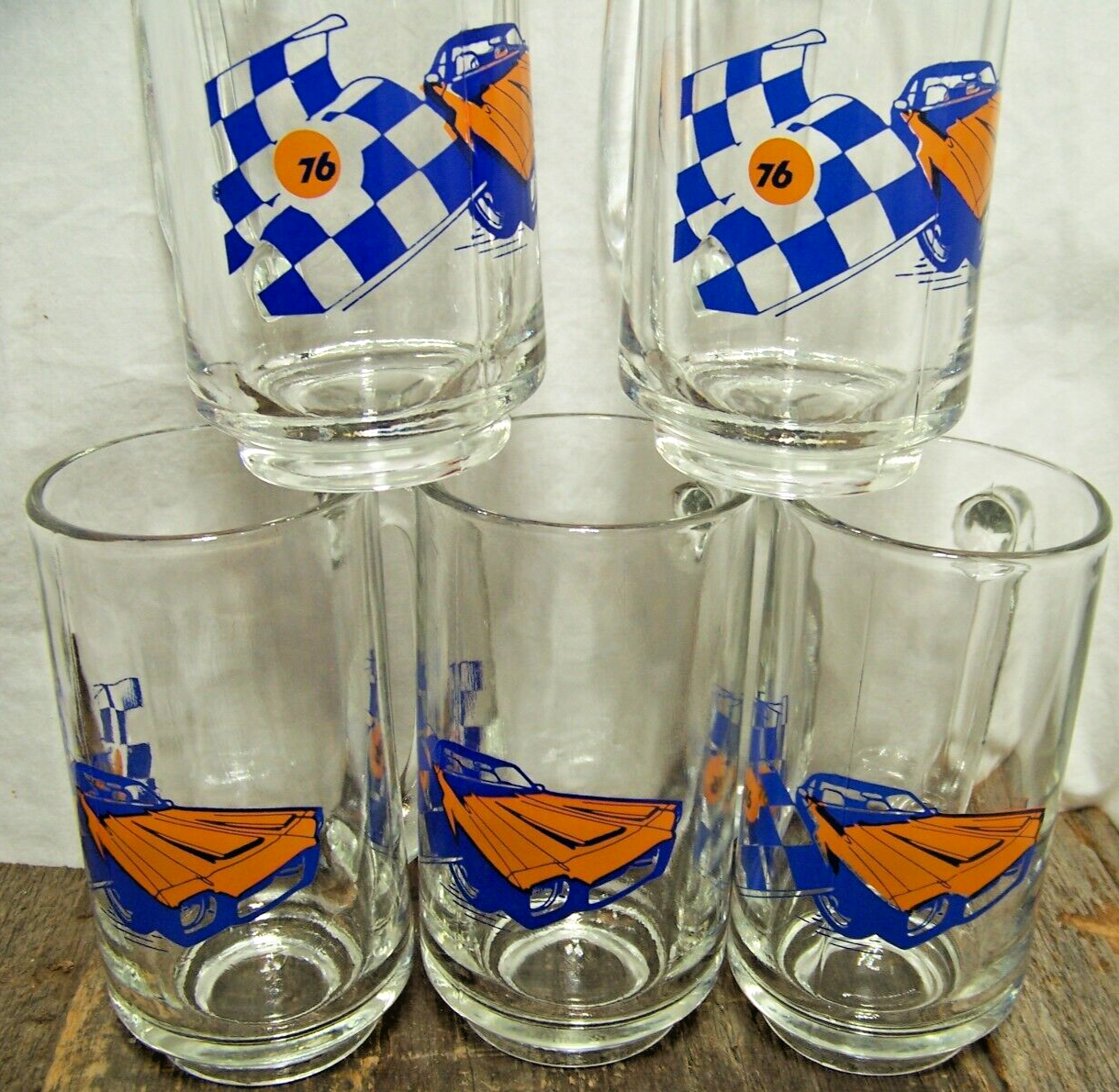 Union 76 Gasoline Pontiac Firebird Checkered Flag Racing 12oz Glass Beer Mug🏁👀