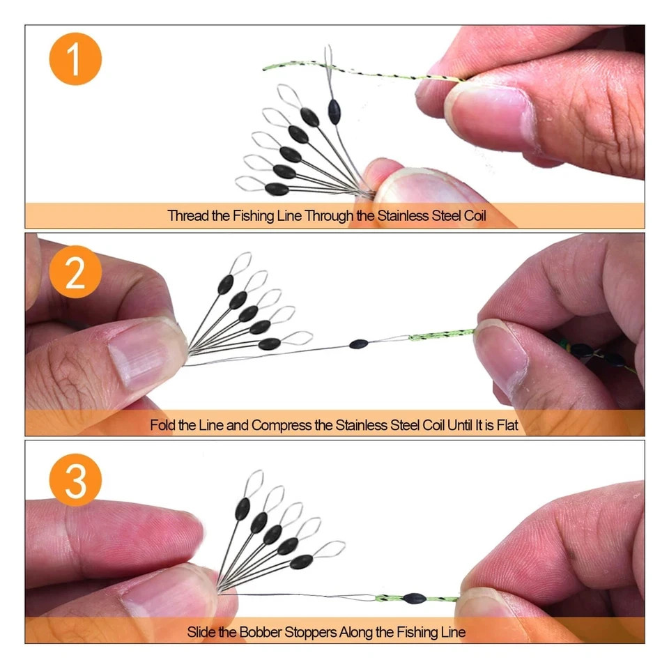 720 PCS Fishing Bobber Stopper Oval Floats Sinker Stops 6 in 1 Black Rubber Size