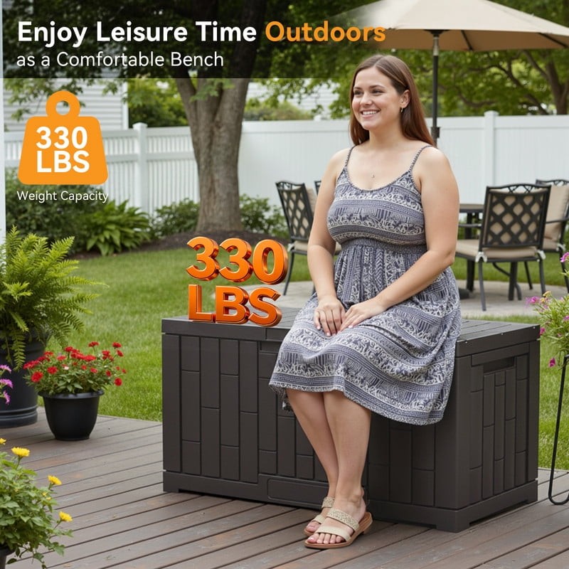 60 Gallon Deck Box, Lockable Resin Outdoor Storage Box with Hundles