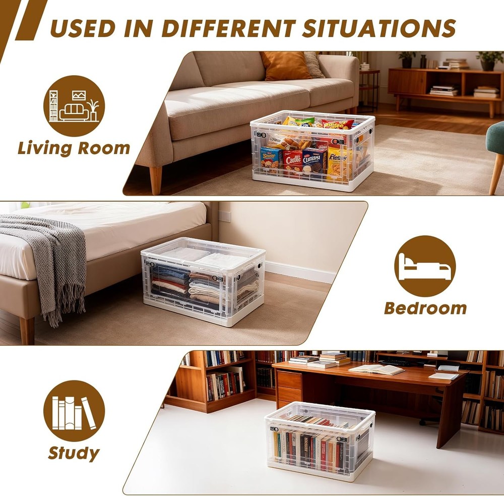 72 QT Clear Storage Bin W/ 5-Sided Open Lid Stackable Plastic Storage Bins For