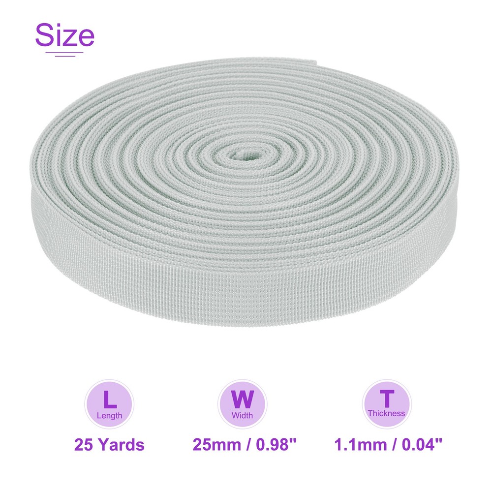 25Yard x 1" Width Nylon Webbing Strap Poly Flat Webbing Strapping Silver Tone
