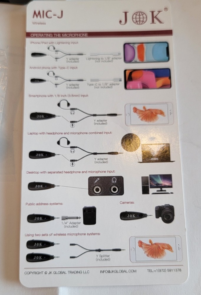 JK MIC-J 044 Wireless Microphone System, 2.4G Wireless Lavalier Microphone' New