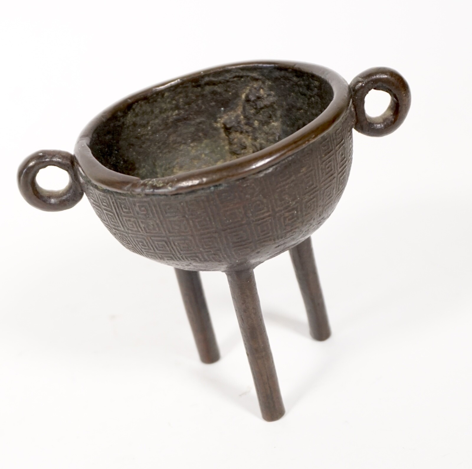 Antique Ming Dinasty DING Bronze Censer - tripod incense burner with loop handle