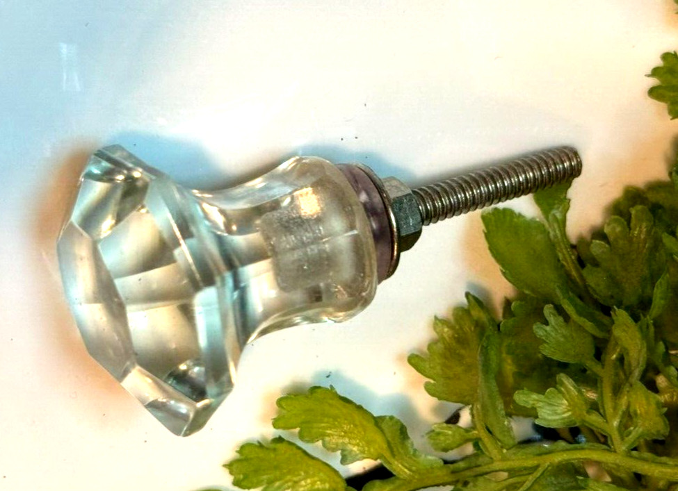 4 Antique Drawer Pull Handle Small Diamond Cut Clear Glass Cabinet Knob Hardware