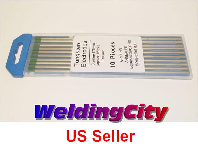 WeldingCity® 10-pk TIG Welding Tungsten Electrode Pure (Green) 1/8" x 7" | USA