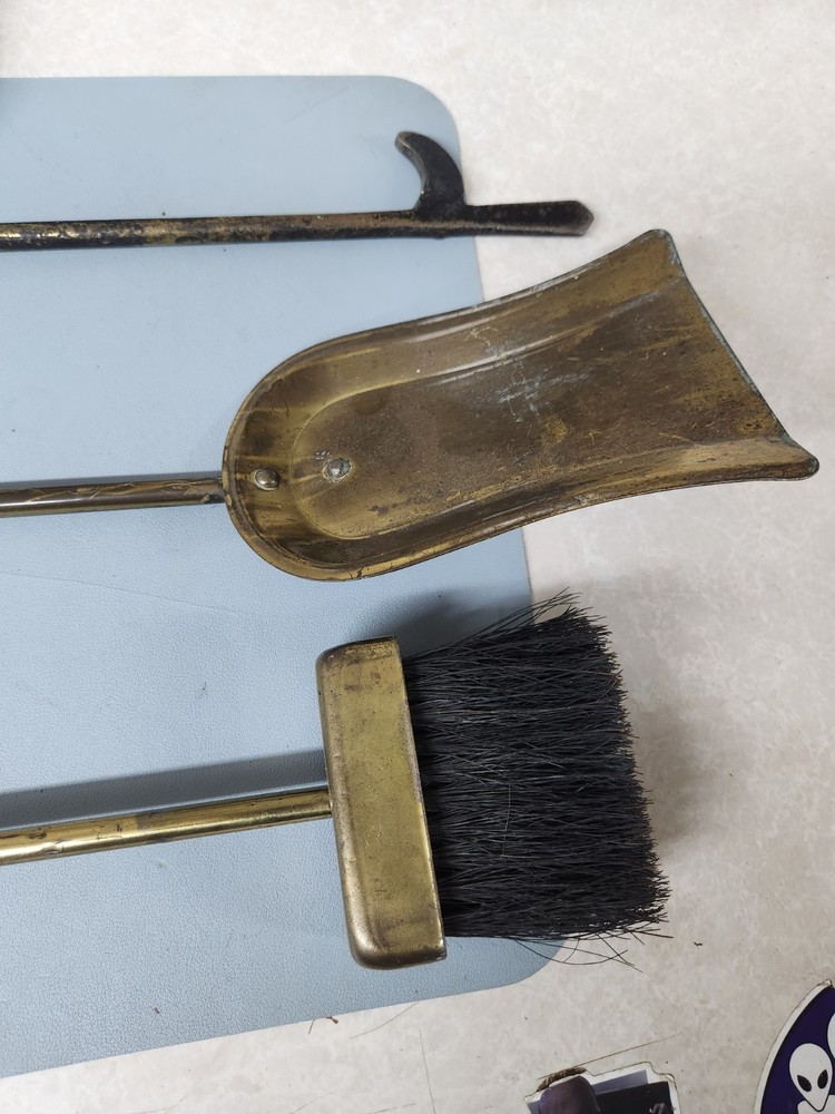 Vintage Solid Brass Fireplace Tool Set with Decorative Stand