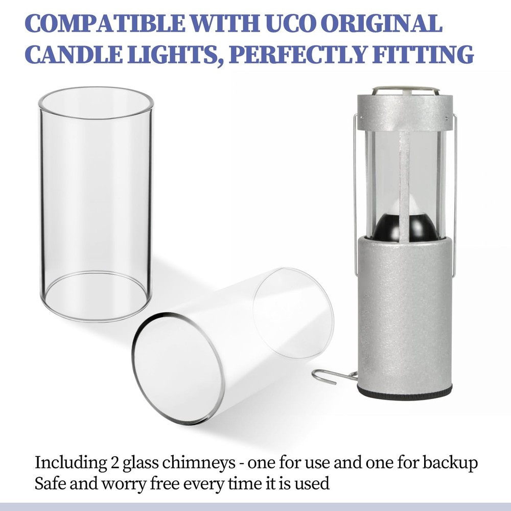 2-Pack Compatible Replacement Glass Chimney for UCO Candle Lantern, Durable &...