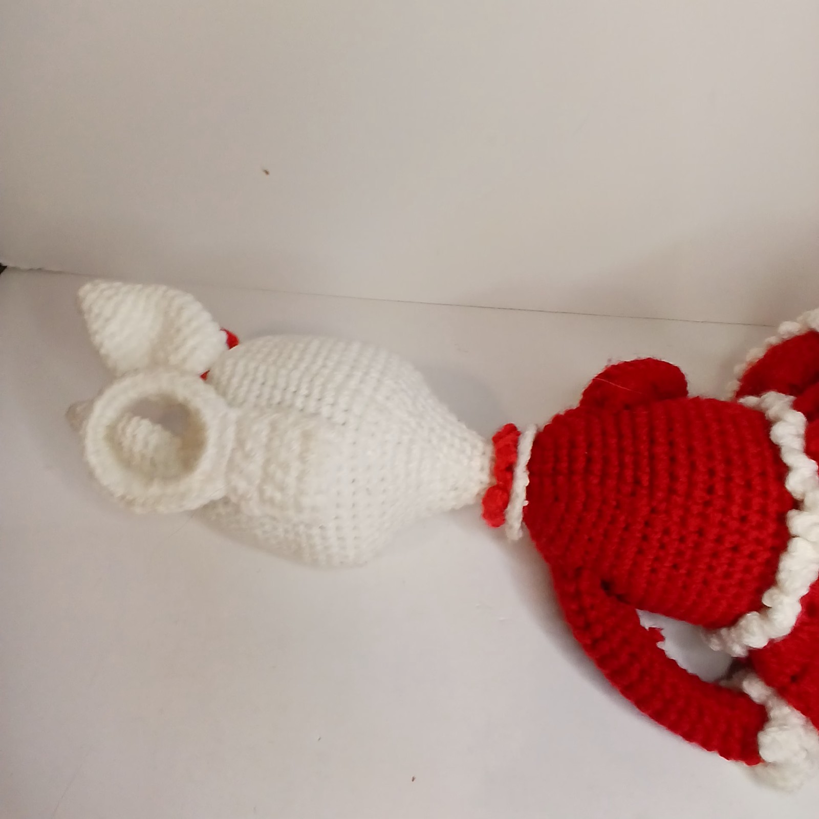 Handmade Crochet Bunny Doll Toilet Paper Roll Cover Red White Amigurumi Vintage