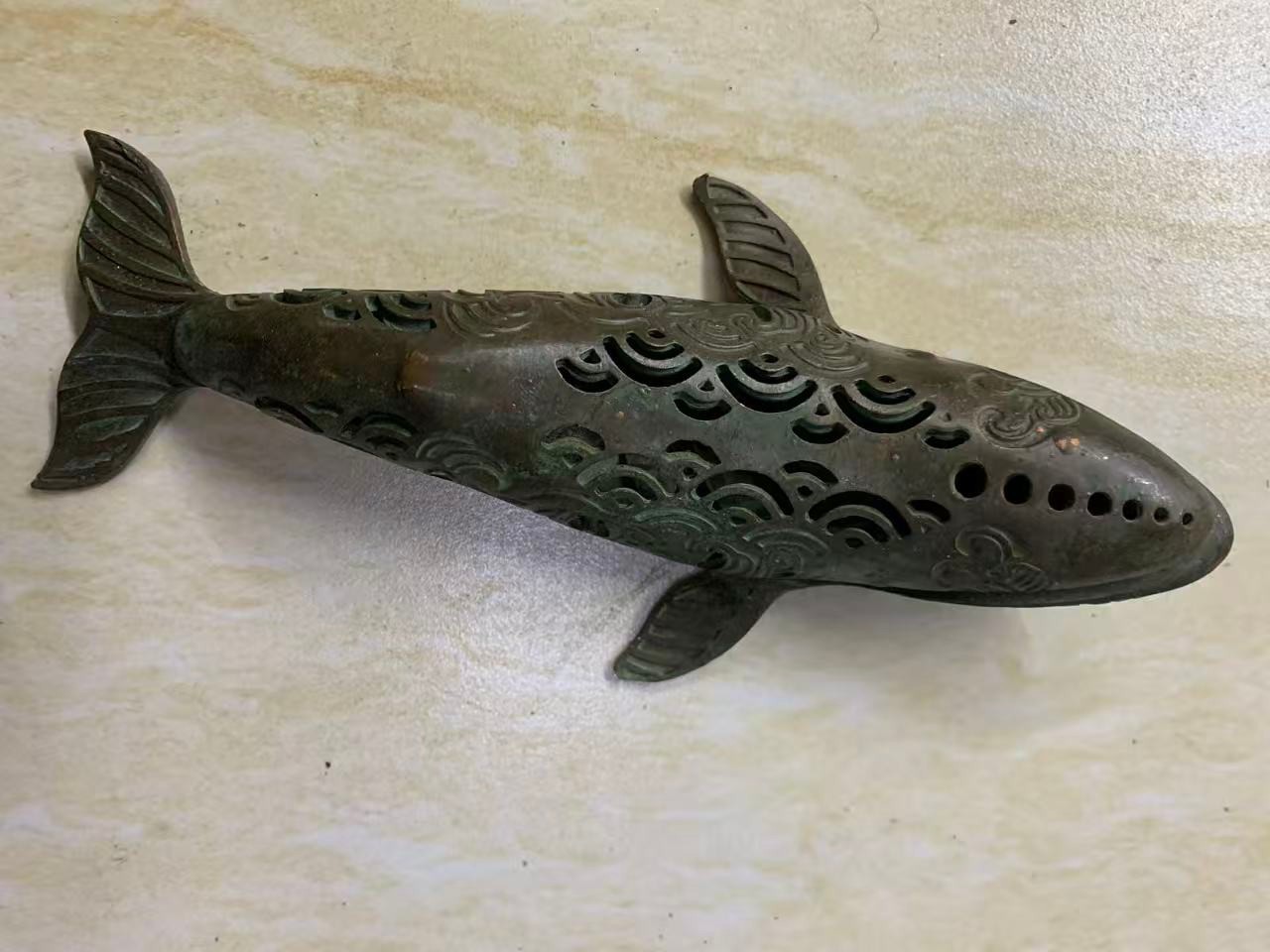 2Pcs 6.5 Inches Chinese Bronze Hand Made *Fish* Incense Burners