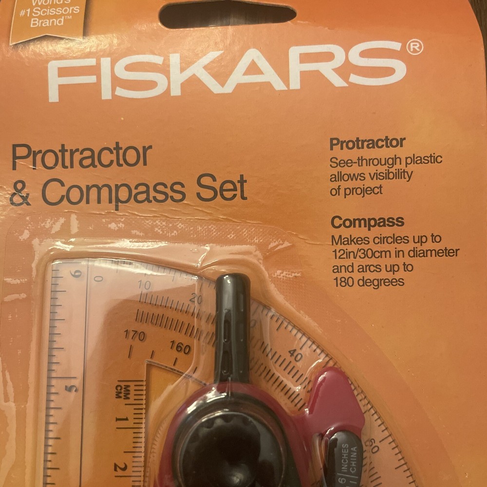 Red Fiskars Protractor & Compass Set.