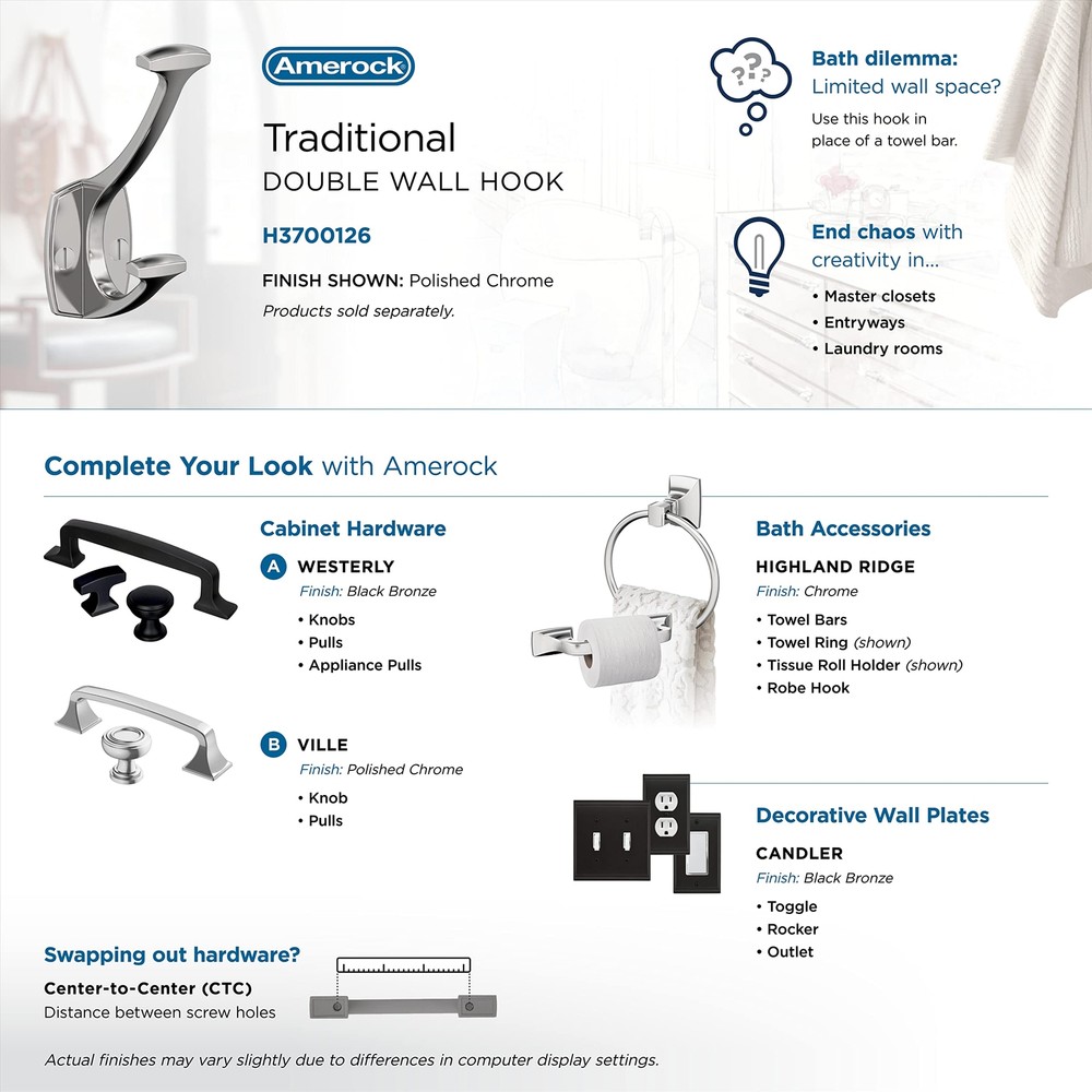 H3700126 | Vicinity Double Prong Decorative Wall Hook | Polished Chrome Hook ...