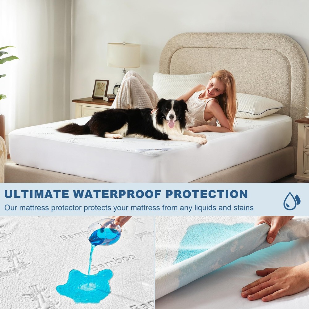 BEDLORE King Size Waterproof Mattress Protector Viscose Derived from Bamboo, ...