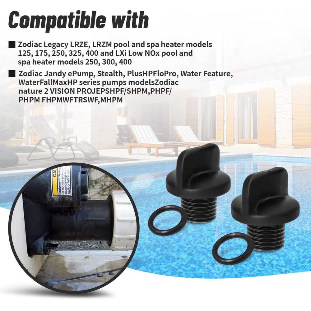Adabuing R0446000 Pool Pump Drain Plug with O-Ring Replacement for black