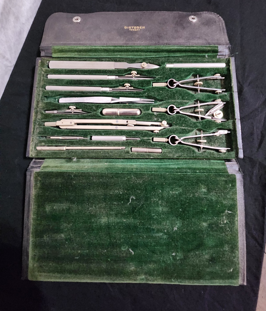 Vtg Dietzgen Prep 15 Pc Drafting Tool Set #1088 SC Engineering Draftsman Germany