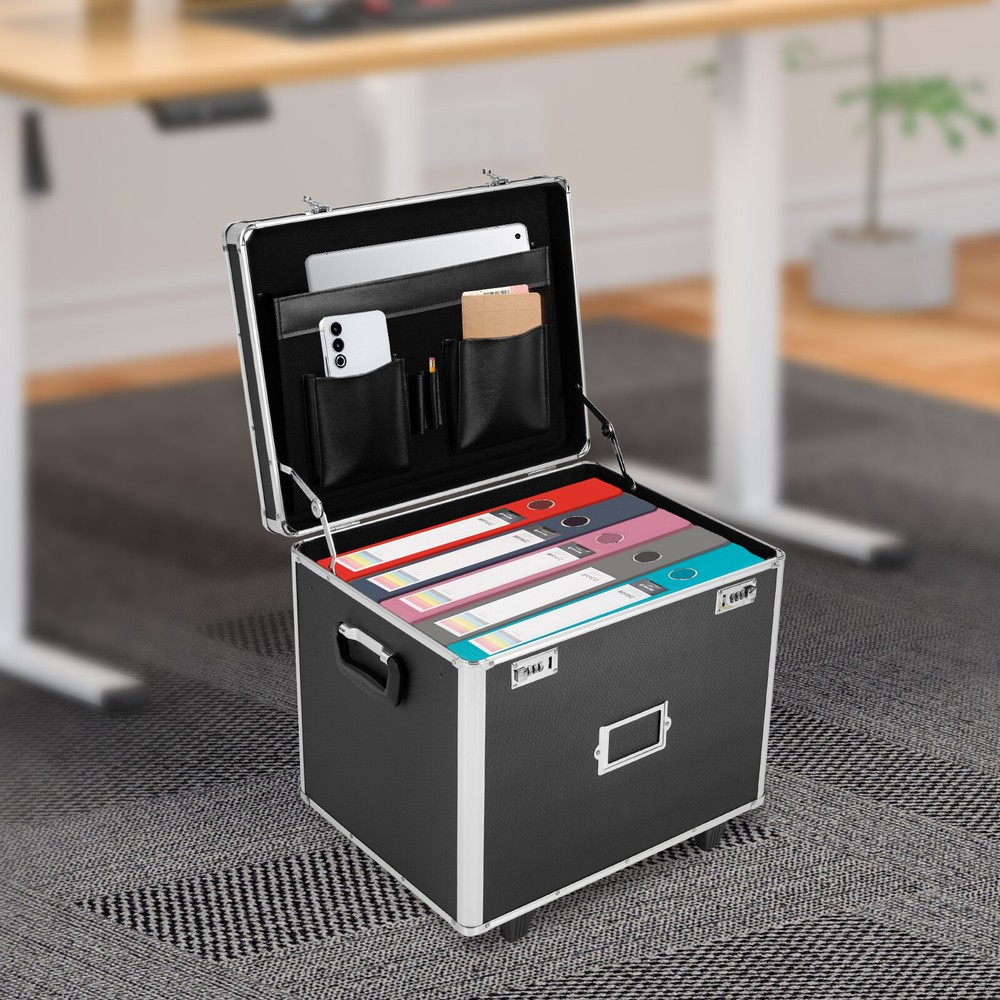 Aluminum Alloy Document Box File Organizer Rolling Locking Filing Storage Box