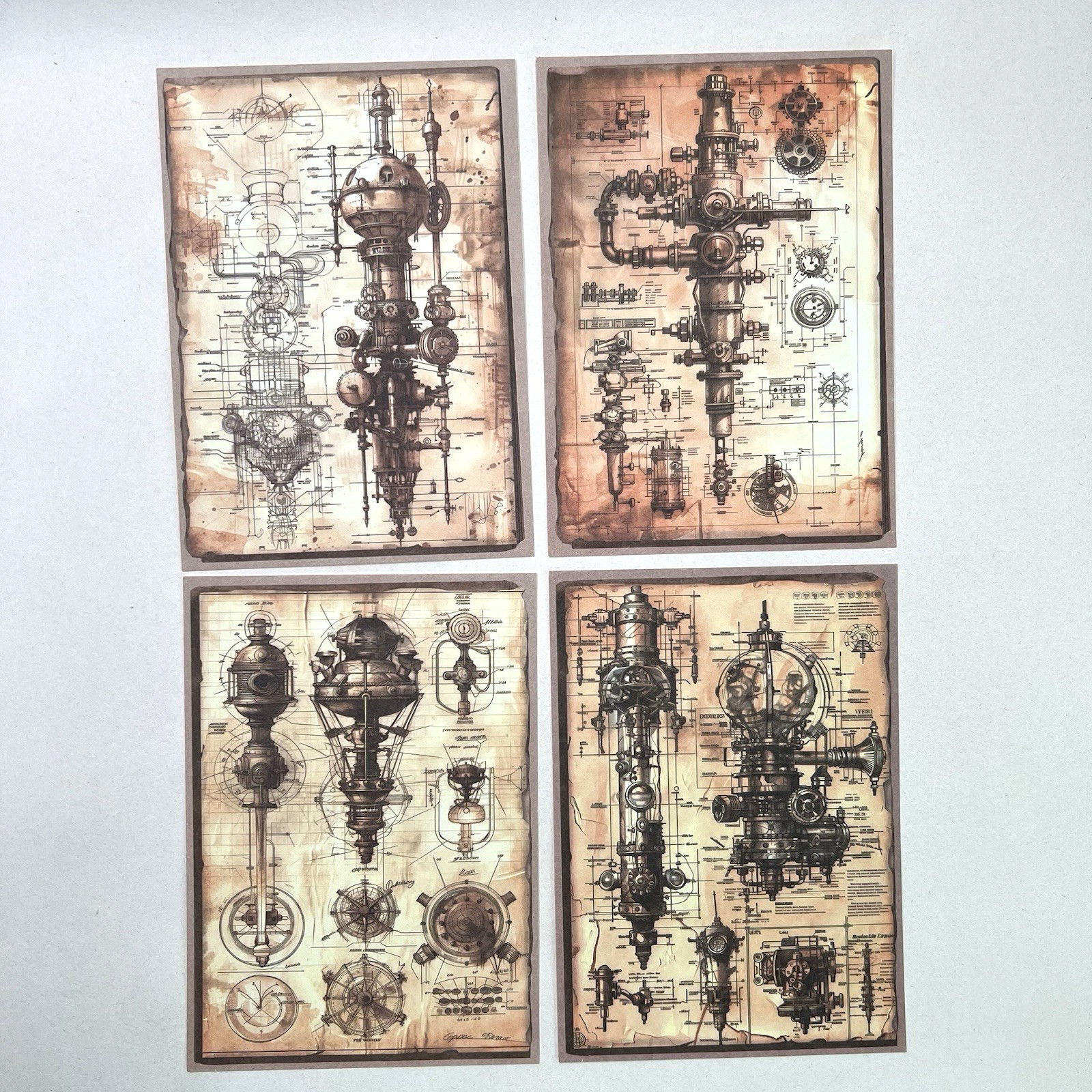 Mechanical Schematic Plans Paper Sheets Steampunk Junk Journal Collage