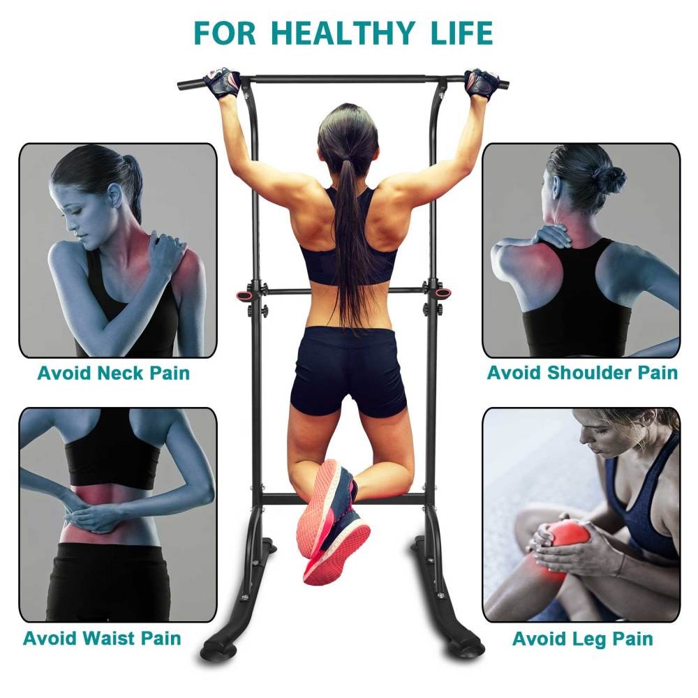 Power Tower Dip Station - Adjustable Height Heavy Duty Multi-Function Gym