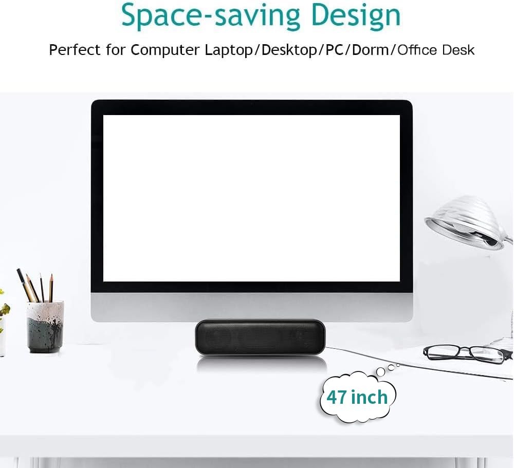 USB Computer Speaker for Desktop, Powered, Plug and Play, B, Black