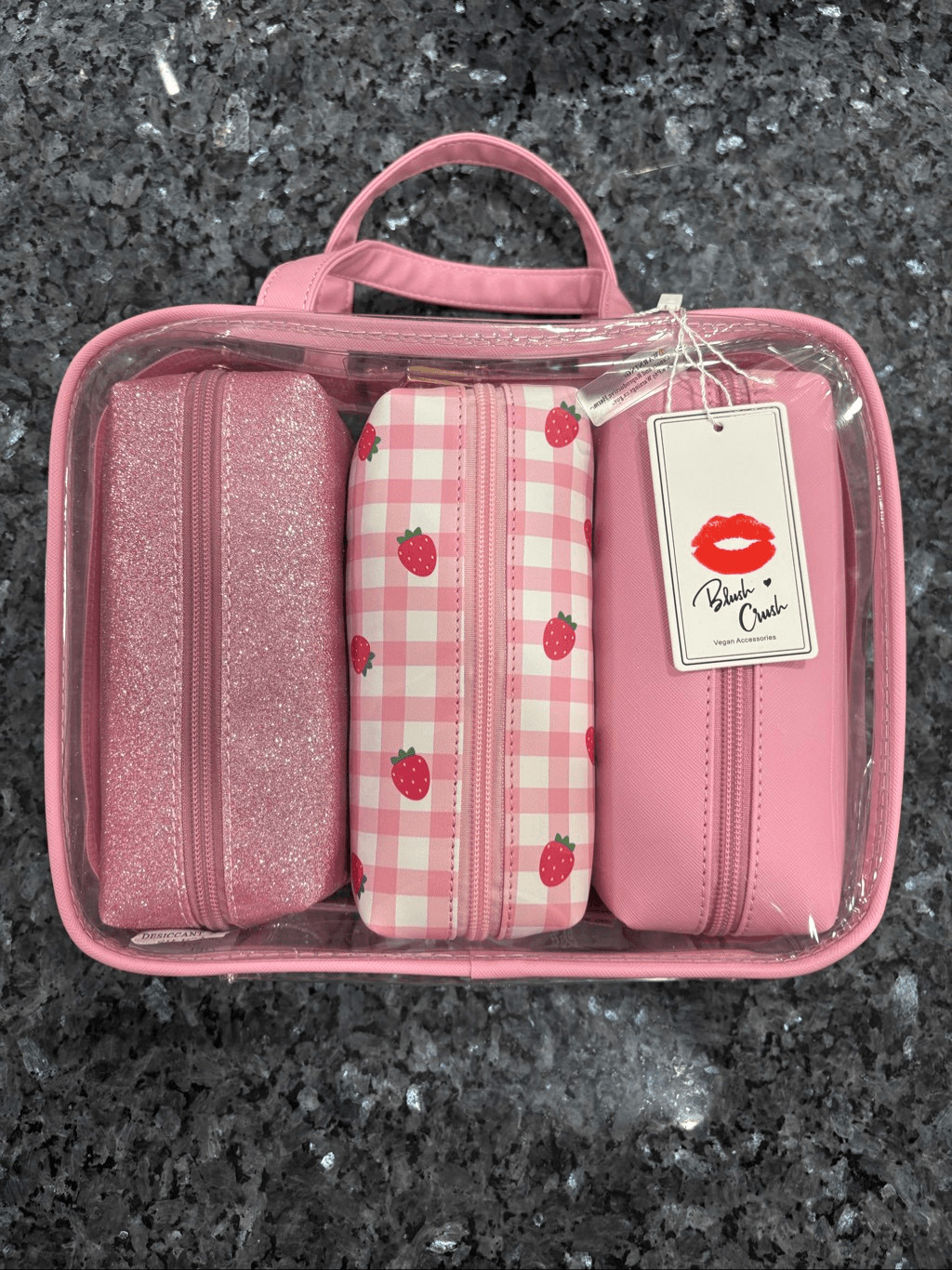 Blush Crush Pink Travel Cosmetic Bag Set 3 Piece Makeup Bags New