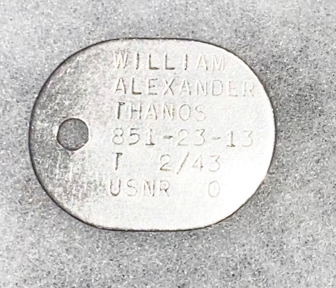 WWII Single USNR William Thanos T-43 Dog Tag