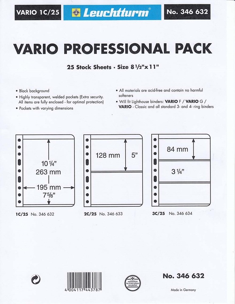 100 Lighthouse Vario 1C Clear Pages 1 Pocket For Stamp Block Sheet Archival New