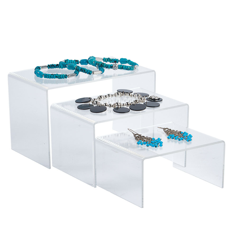 SSWBasics 4 inch Rectangular Nesting Clear Acrylic Display Risers - Acrylic
