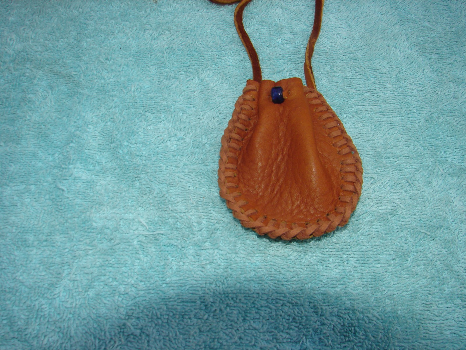 Deerskin Leather Medicine Bag, Native American Buckskin Necklace Pouch, 3"