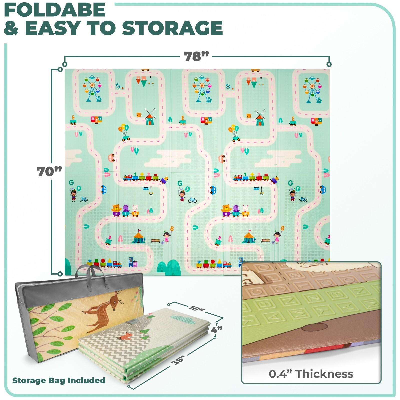 Sorbus Foldable Baby Play Mat, 78 Inch Kids Foam Mats, Waterproof Floor Play Mat