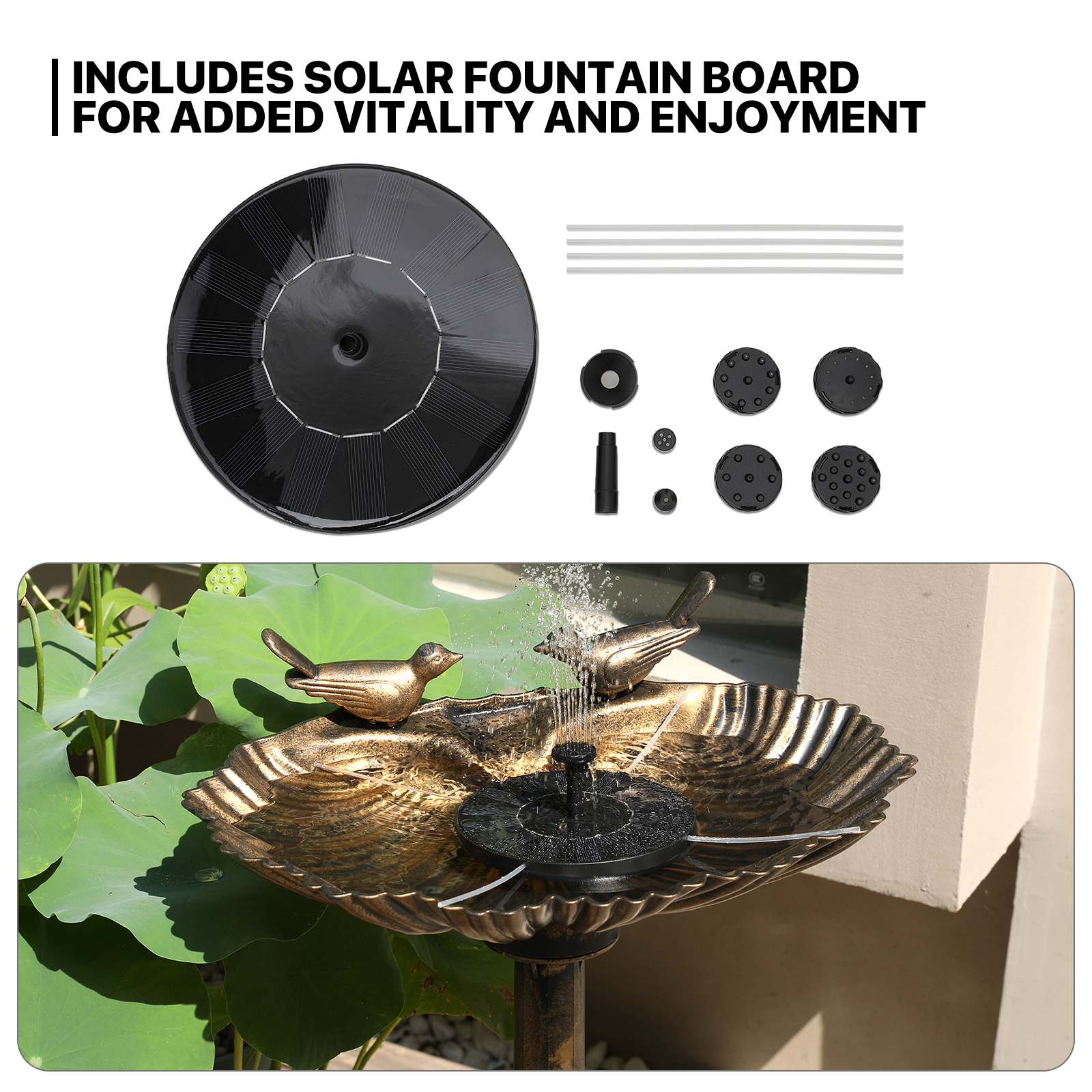 Outdoor Pedestal Solar Pumb Bird Bath Freestanding Bronze Garden Backyard Decor
