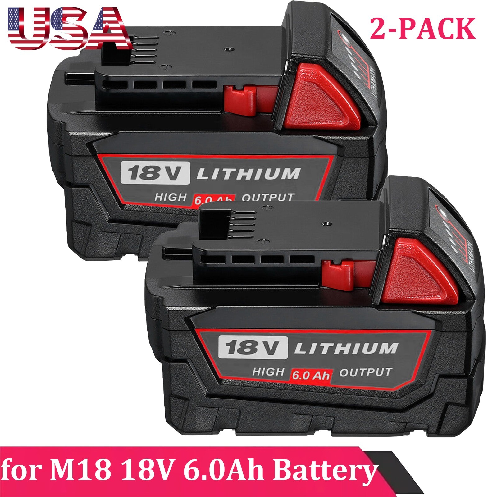 2-PACK 18V 6.0AH For Milwaukee for M18 18V Extended Capacity Battery 48-11-1840
