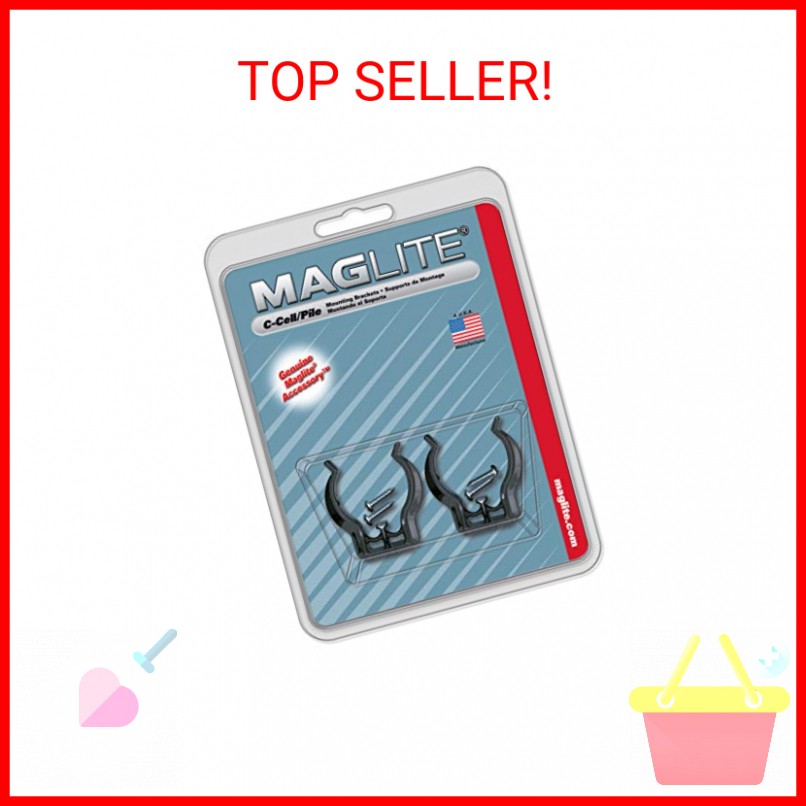 Maglite Black Universal Mounting Brackets for C-Cell Flashlight, 2 pk