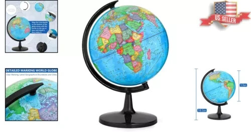 13" Interactive Desk Classroom Decorative Globe World Map - NIB