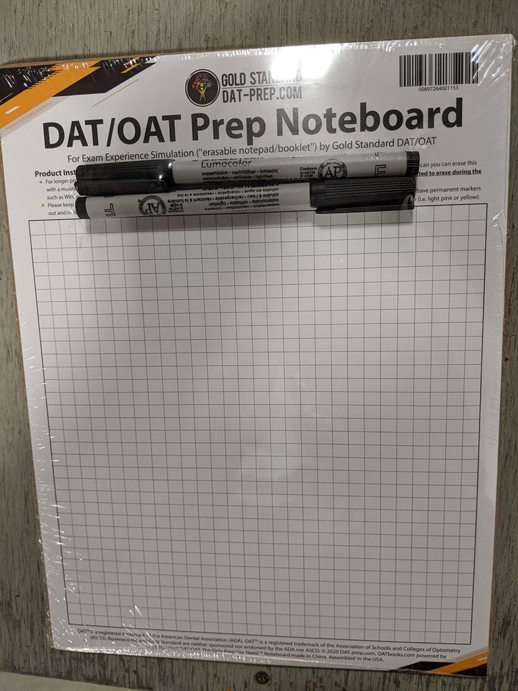 DAT/OAT Test Prep Erasable Notepad (noteboard booklet) with Staedtler Marker