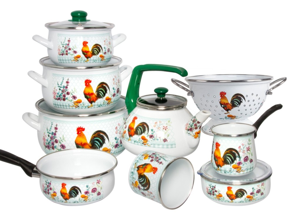 ROOSTER Enameled Colander, Enamelware Draining Strainer Pasta Fruit 2.6 qt
