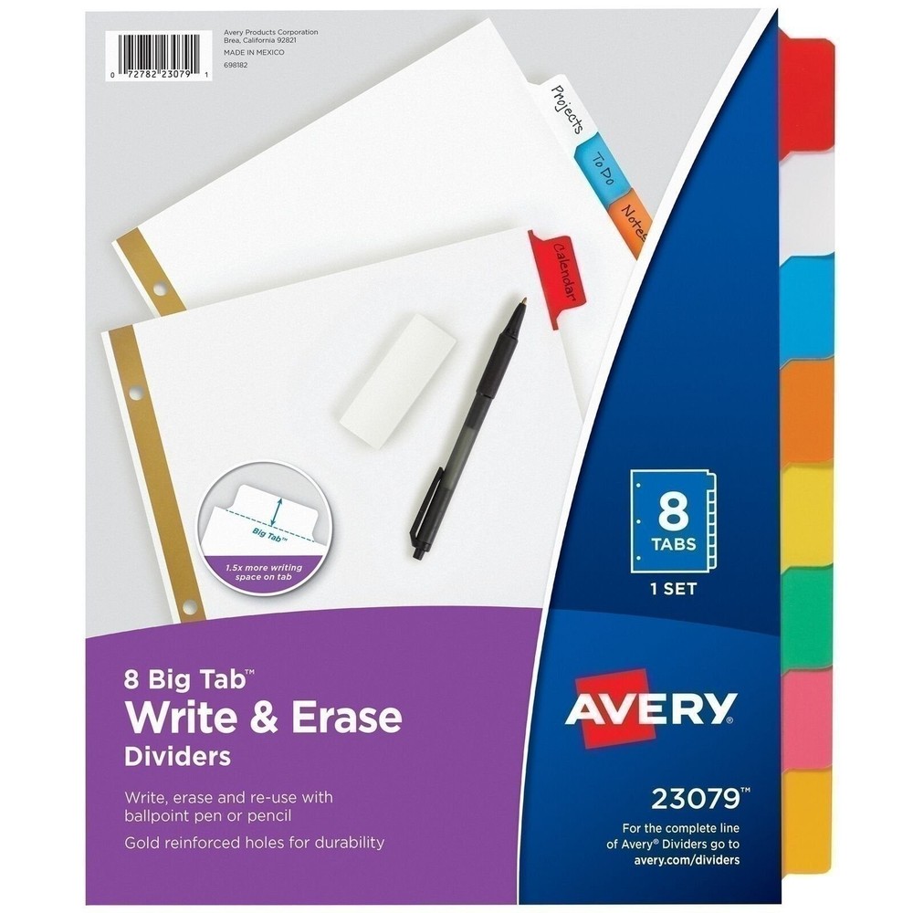 Avery Big Tab Write & Erase Dividers, 8 Multicolor Tabs