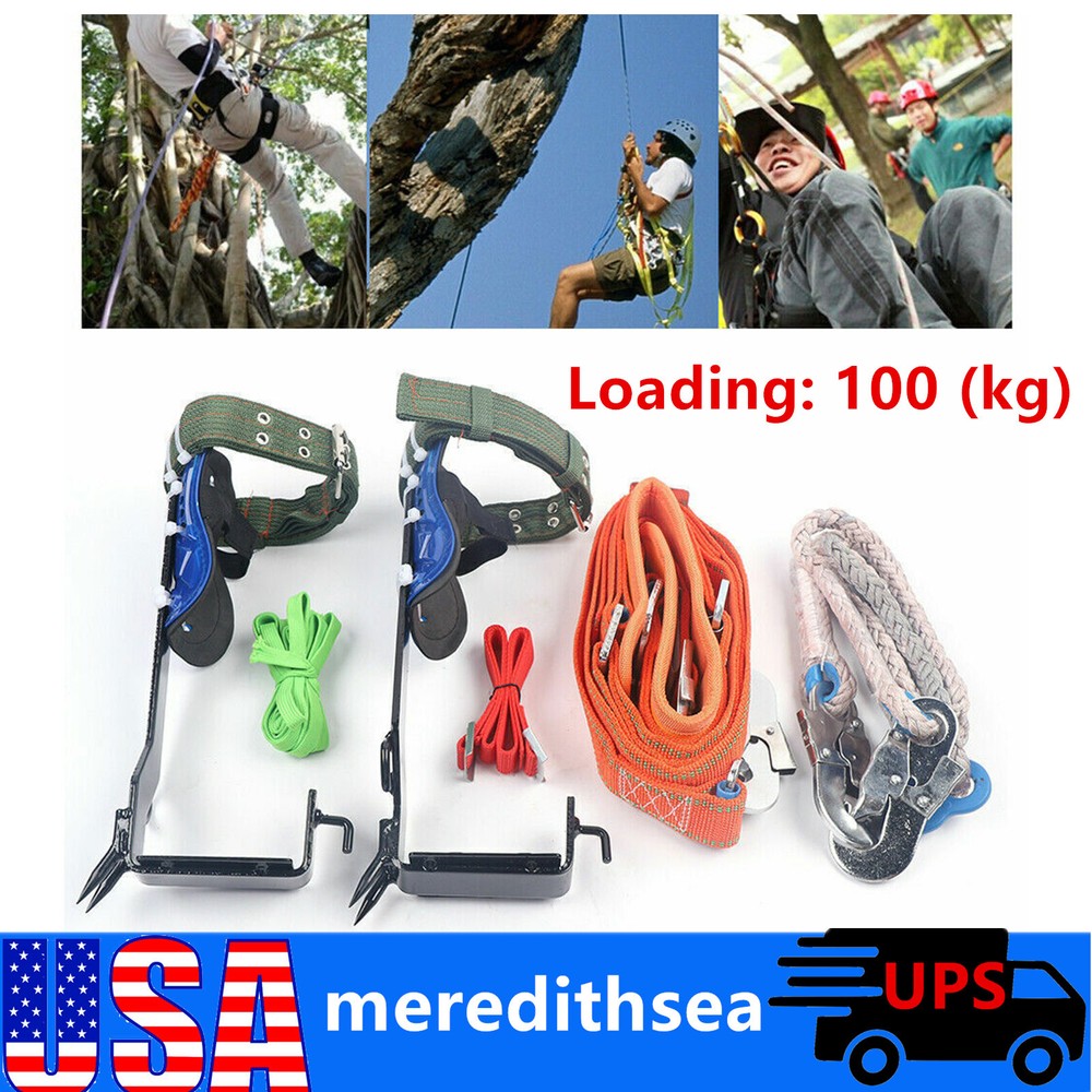 Tree Climbing Spike Set Pole Climbing Spurs w/ Rope Climber Adjustable Long!