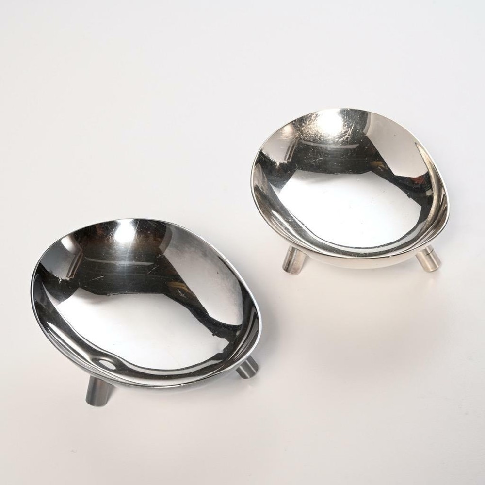 TWO (2) DANISH CARL CHRISTIANSEN MID-CENTURY MODERN SILVER PLATE DISHES, 4.5"